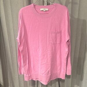 LOFT Pink Lightweight Crewneck Sweater with Pocket